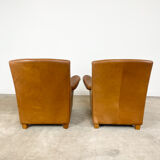 Ensemble de deux fauteuils vintage en cuir de cognac Amsterdam