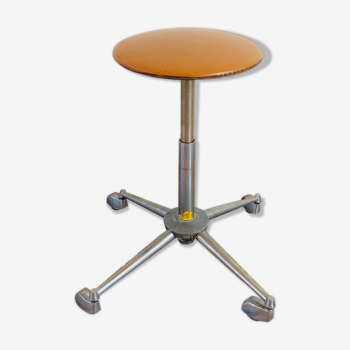 Adjustable vintage metal and skai stool 1960