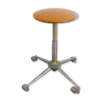 Tabouret vintage réglable en métal et skaï 1960
