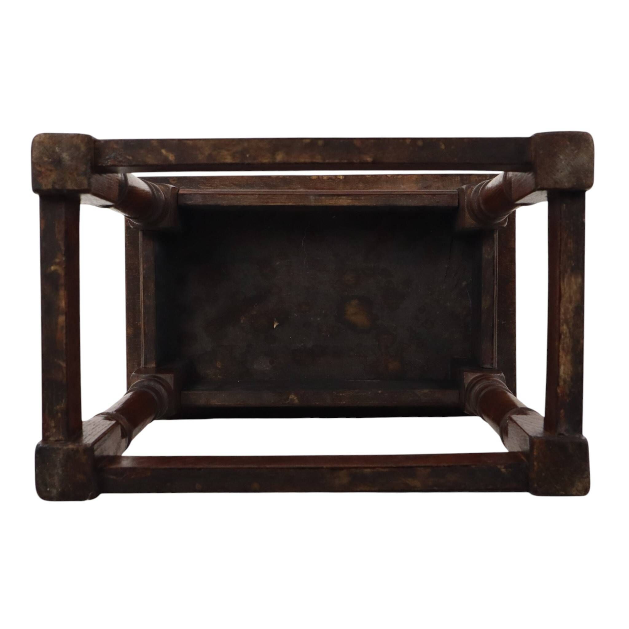Antique Solid Oak English Joint Stool, 19th Century