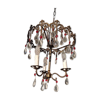 Antique Italian Brass & Glass Chandelier