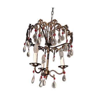 Lustre italien antique de laiton et de verre