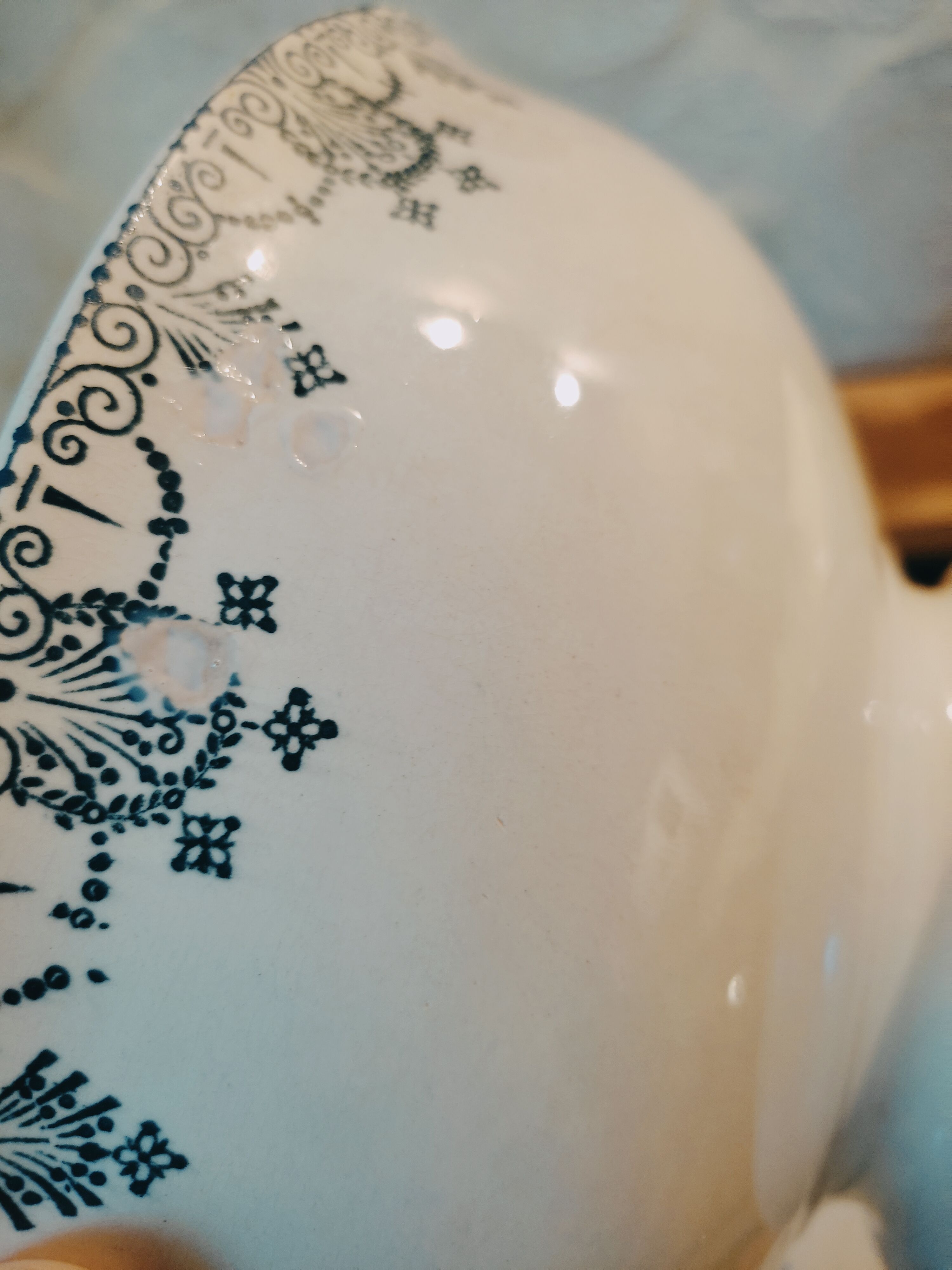 Old bowl in pedestic tiles