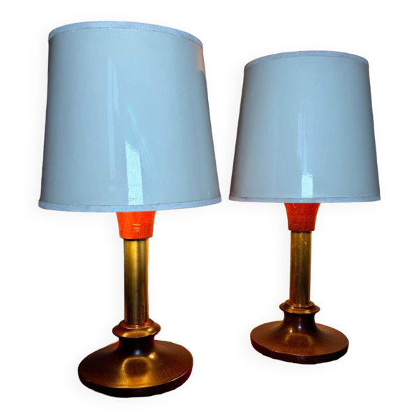 Lampes années 70 bois métal vinyle (X2)