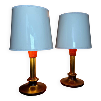 Lampes années 70 bois métal vinyle (X2)