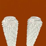 Pair of vintage wall sconces in molded glass and gilded brass