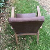 Fauteuil  en bois et simili cuir marron