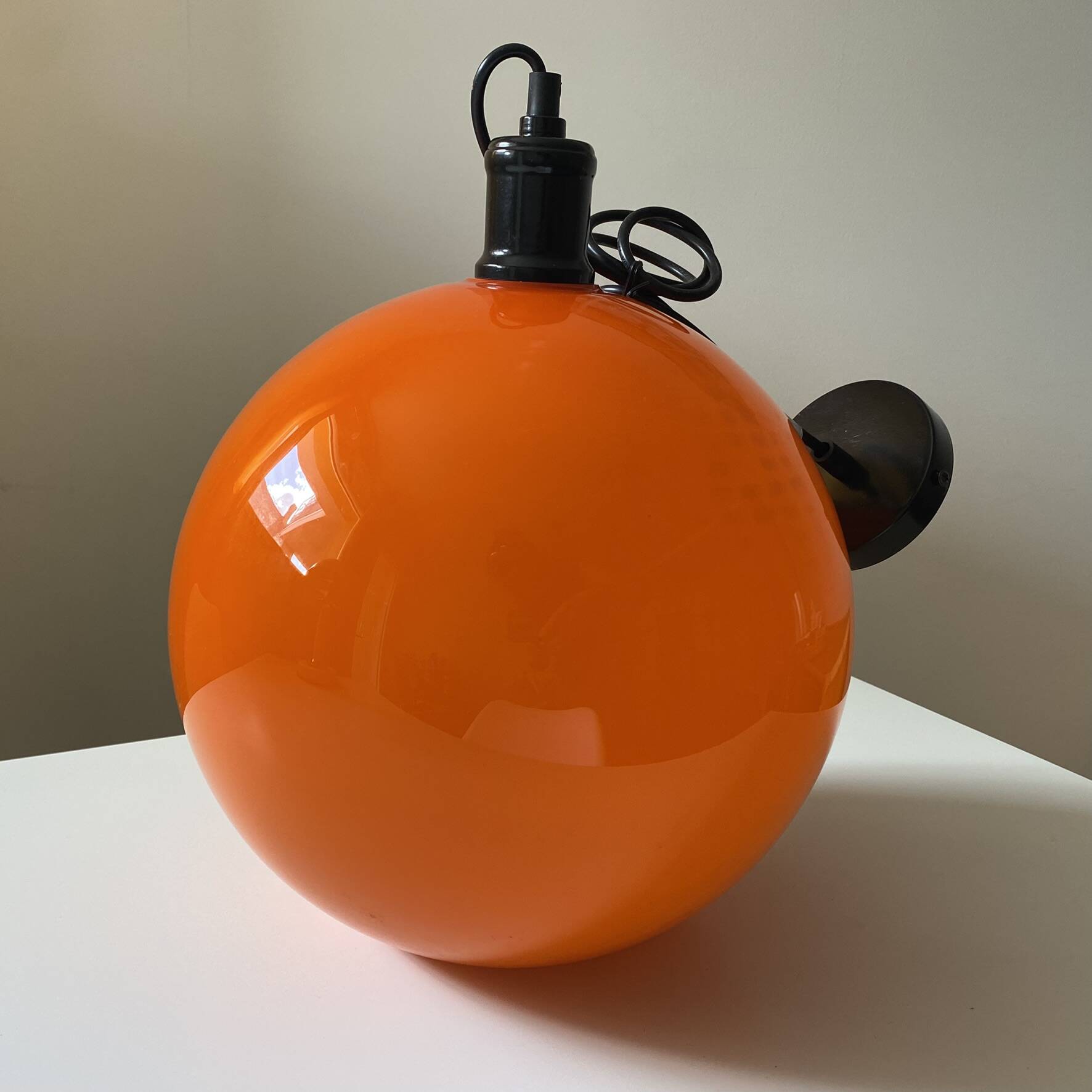 Vintage orange opaline pendant light, 1970s