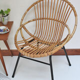 Fauteuil rotin pieds métal