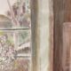 Old painting, still life with bouquet of flower and cat 80s