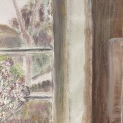Old painting, still life with bouquet of flower and cat 80s