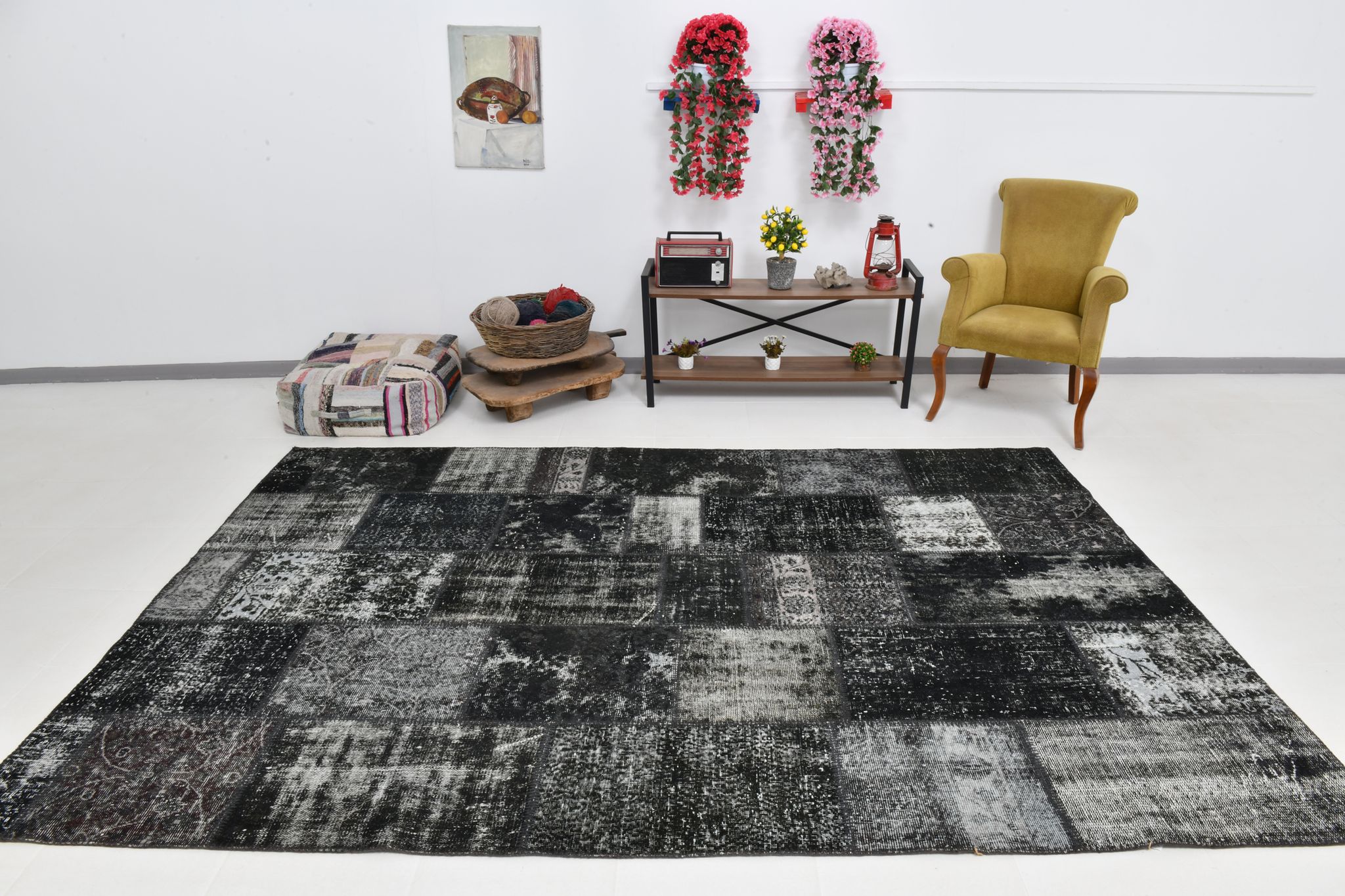 Tapis oriental blanc & noir 311x213
