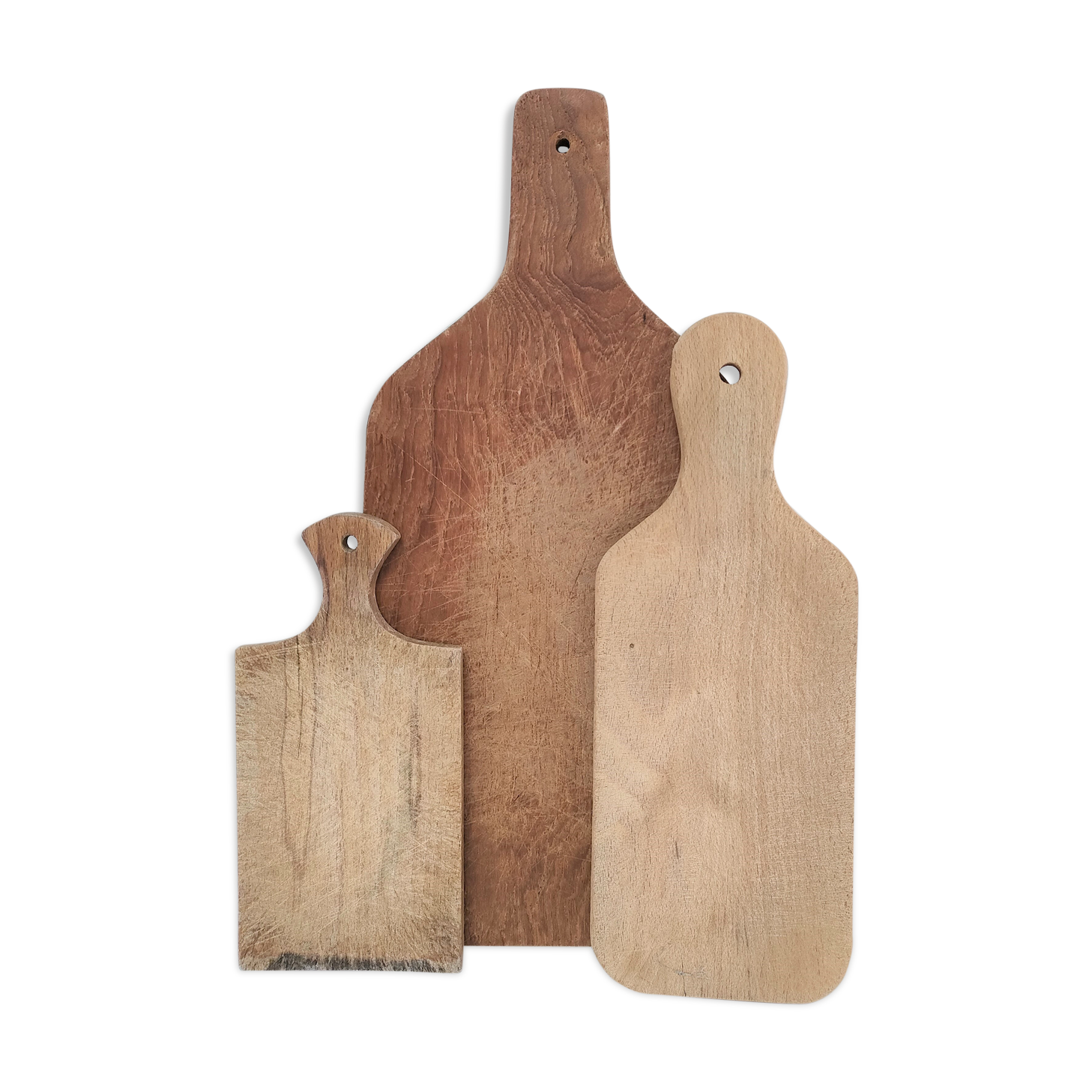 Trois planches à découper bois massif patiné vintage