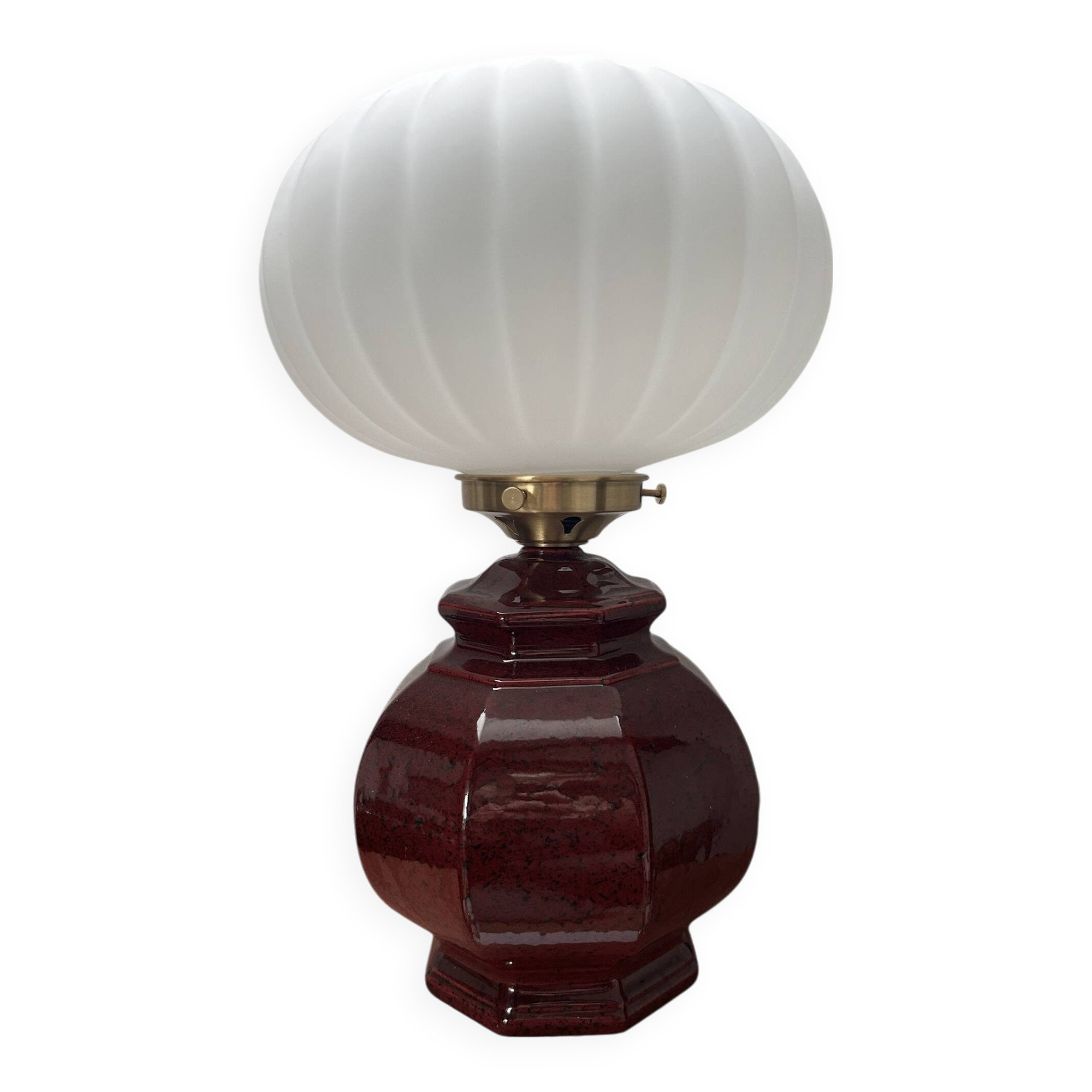 Vintage pleated opaline globe table lamp