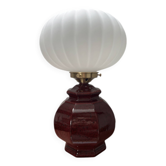 Lampe à poser vintage globe opaline plissée