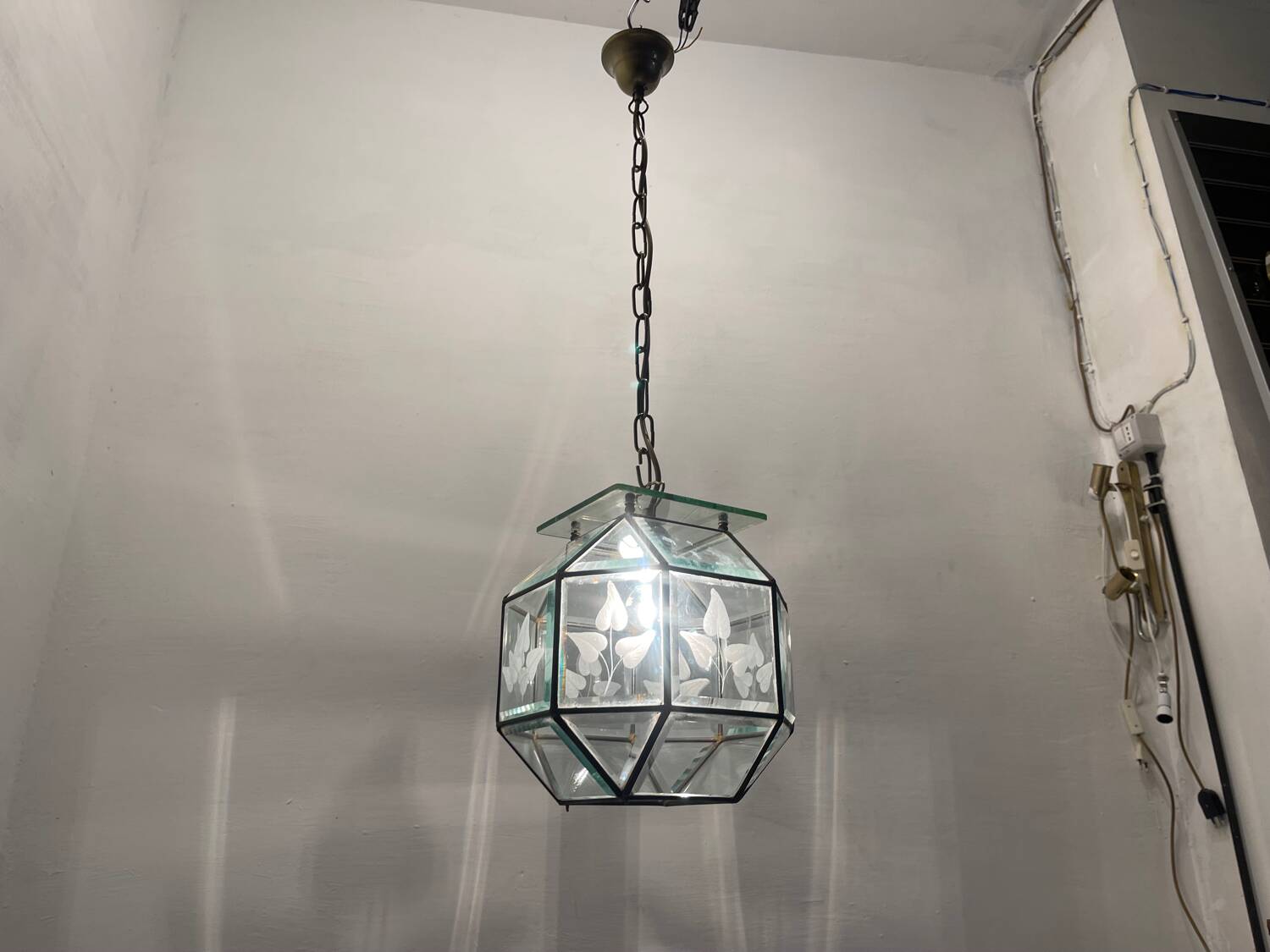 Etched Glass Light Pendant 1950’s