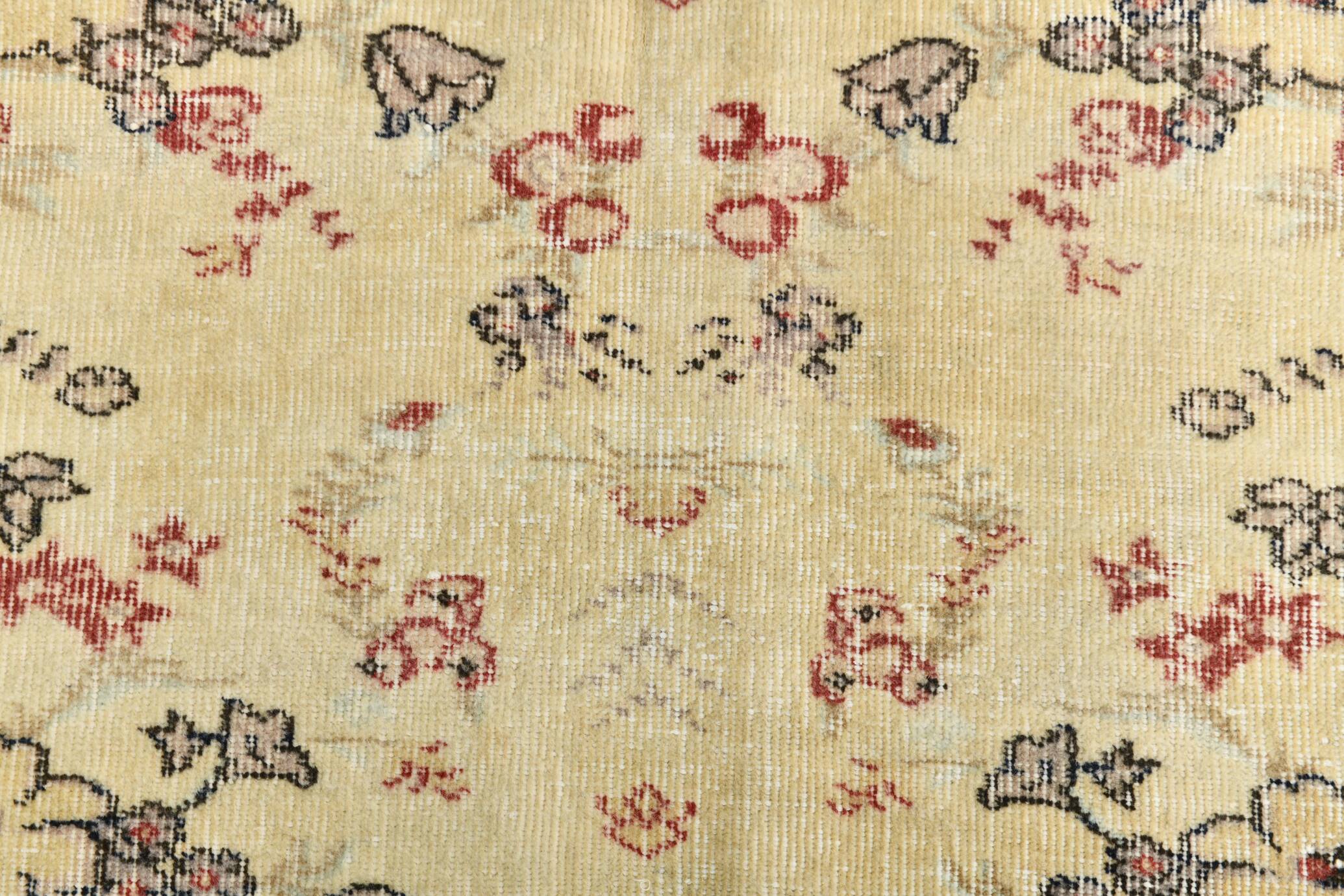 7x9 Yellow & Burgundy Floral Turkish Vintage Rug, 216x281Cm