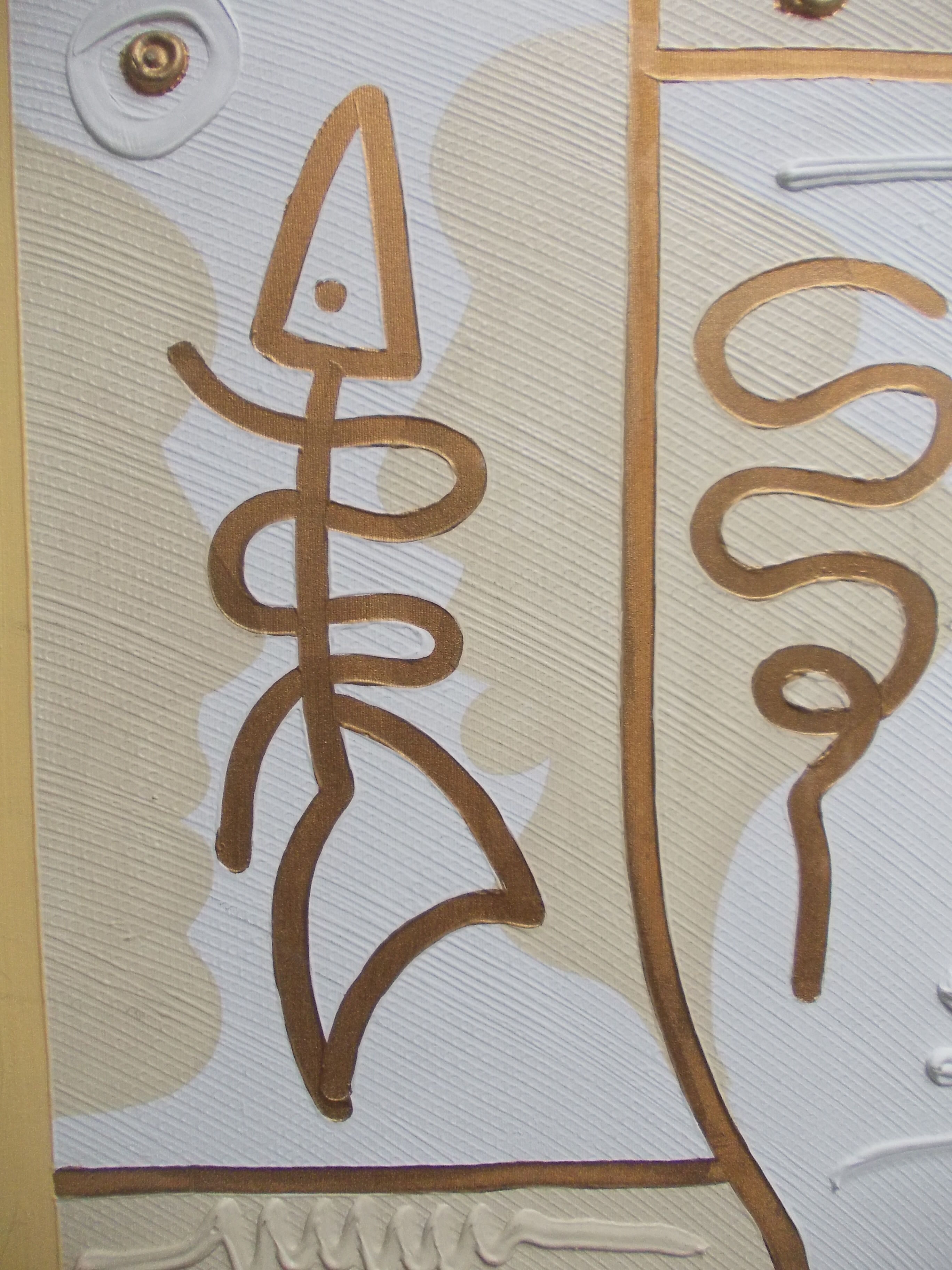 Large oil on canvas painting signed Pey Taryck abstract figures ethnic africa middle east