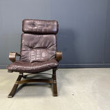 Vintage Scandinavian leather and bentwood armchair, 1970s