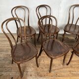 Series of 8 bistro chairs troquet wood curved vintage 1960