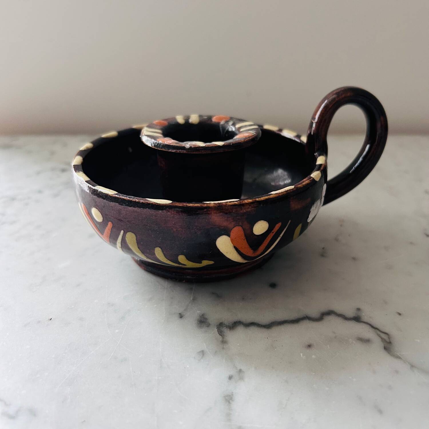 Alsatian pottery candlestick