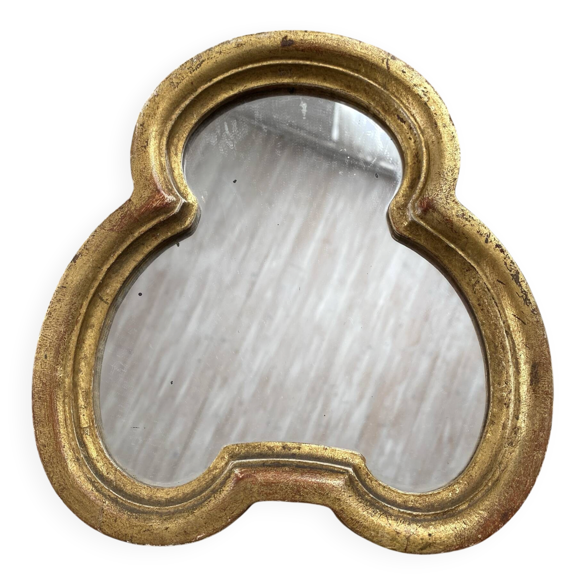 Miroir ancien trilobé en bois doré 22 cm 