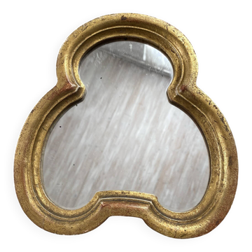 Miroir ancien trilobé en bois doré 22 cm 