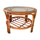 Vintage rattan and glass coffee table in the 70s