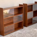 glass wall bookcase in vintage teak 1950