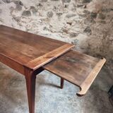 Antique French Farmhouse Table | 19th Century Cherry Wood Table with Drawer and Extension | 1880–1900 Rustic Kitchen