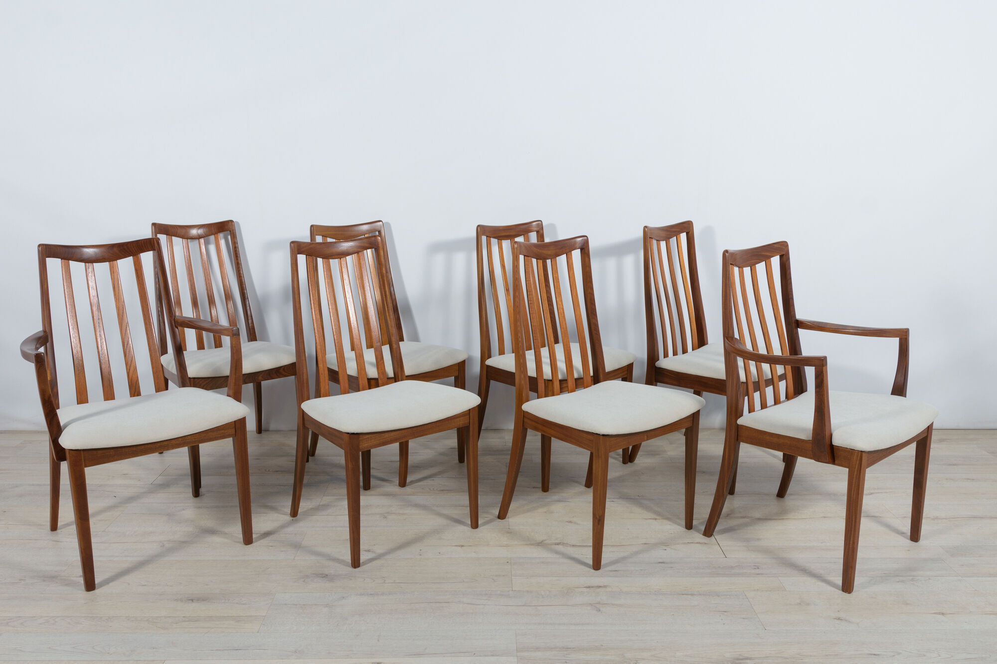 Mid-century teak and fabric dining chairs by Leslie Dandy for G-Plan, 1960s, Set of 8