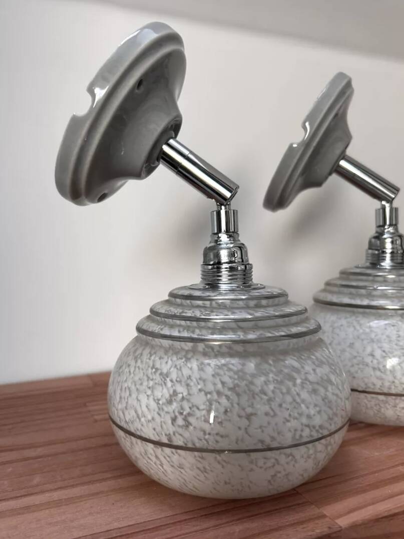 Pair of ceramic and glass wall sconces