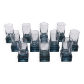 Vintage Italian Blue Crystal Glasses, 1970s, Set of 12