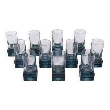 Vintage Italian Blue Crystal Glasses, 1970s, Set of 12
