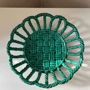 Green woven ceramic fruit basket in the Vallauris style, Malicorne E T