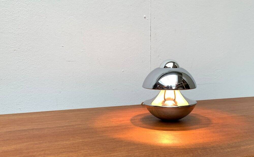 Chrome mushroom table or wall lamp in German mid-century space style by Klaus Hempel for Kaiser Leuchten, 1970s.