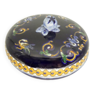 Gien faience candy box, Renaissance decor, blue background