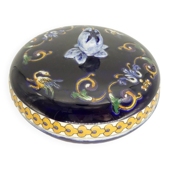 Gien earthenware candy box Renaissance decor blue background