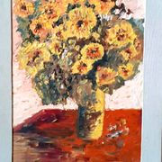 Oil painting on panel - vase with flowers - signed Serafini - dated 1962