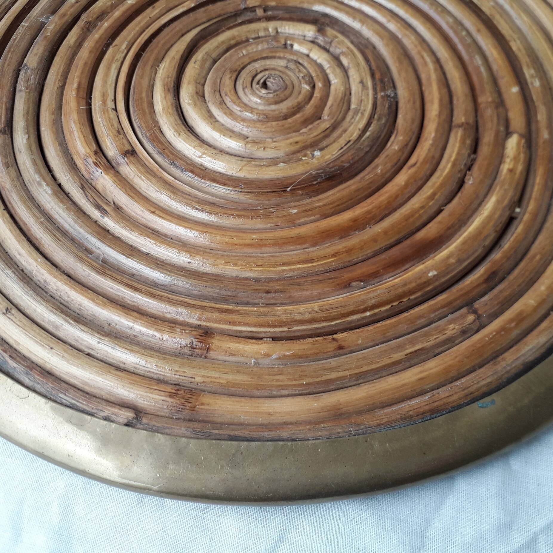 Rattan and brass tray
