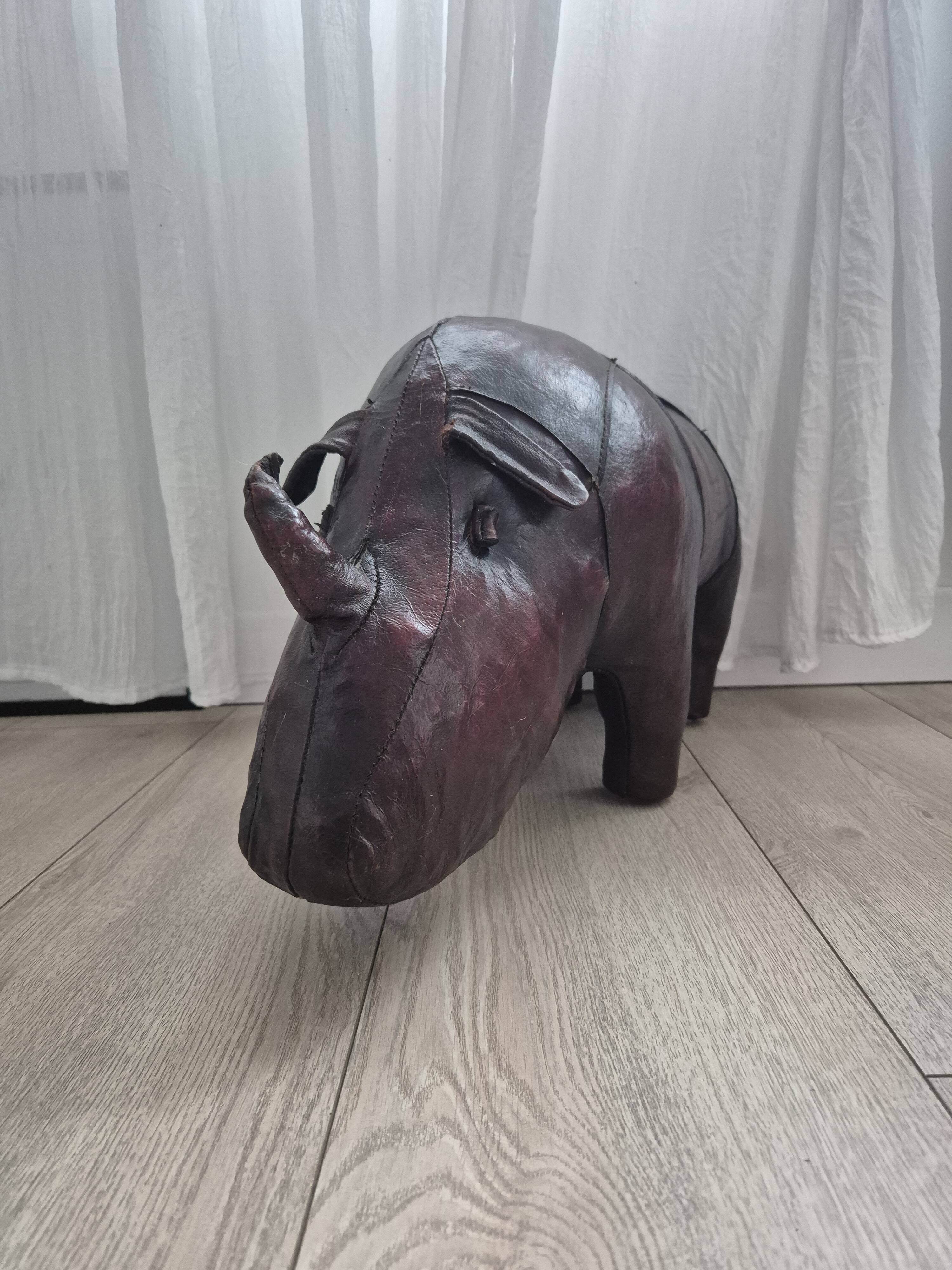 Leather rhinoceros footrest by Valenti, circa 1975.
