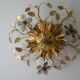 Vintage wall lamp or ceiling lamp in golden metal, glass flowers