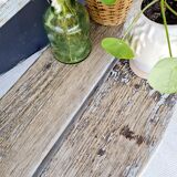 Exterior bench in patinated white solid wood