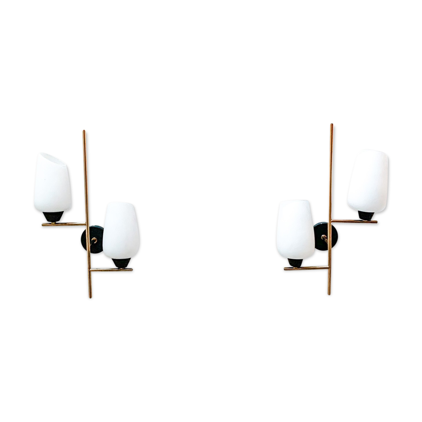 Pair of wall light of the House Arlus, gilded and opaline, 1950s