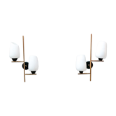 Paire d'appliques de la Maison Arlus, doré et opaline, 1950s