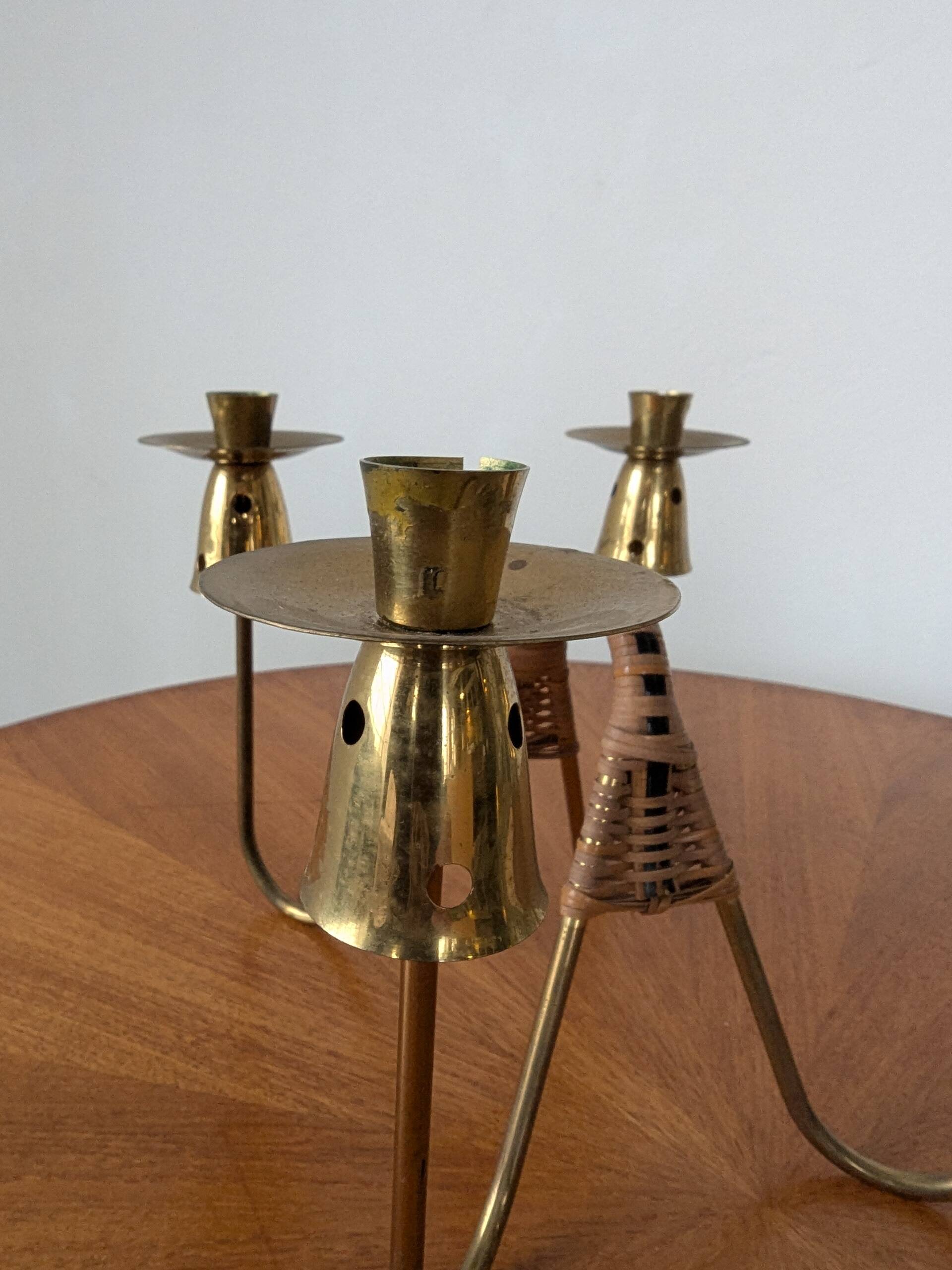 Brass and rattan candlestick