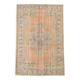 6x9 Vintage Peach & Blue Oriental Turkish Rug, 188x288Cm