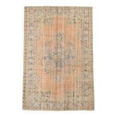 Tapis oriental turc vintage pêche et bleu