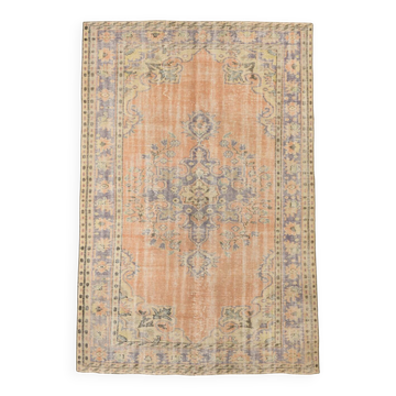 6x9 Vintage Peach & Blue Oriental Turkish Rug, 188x288Cm