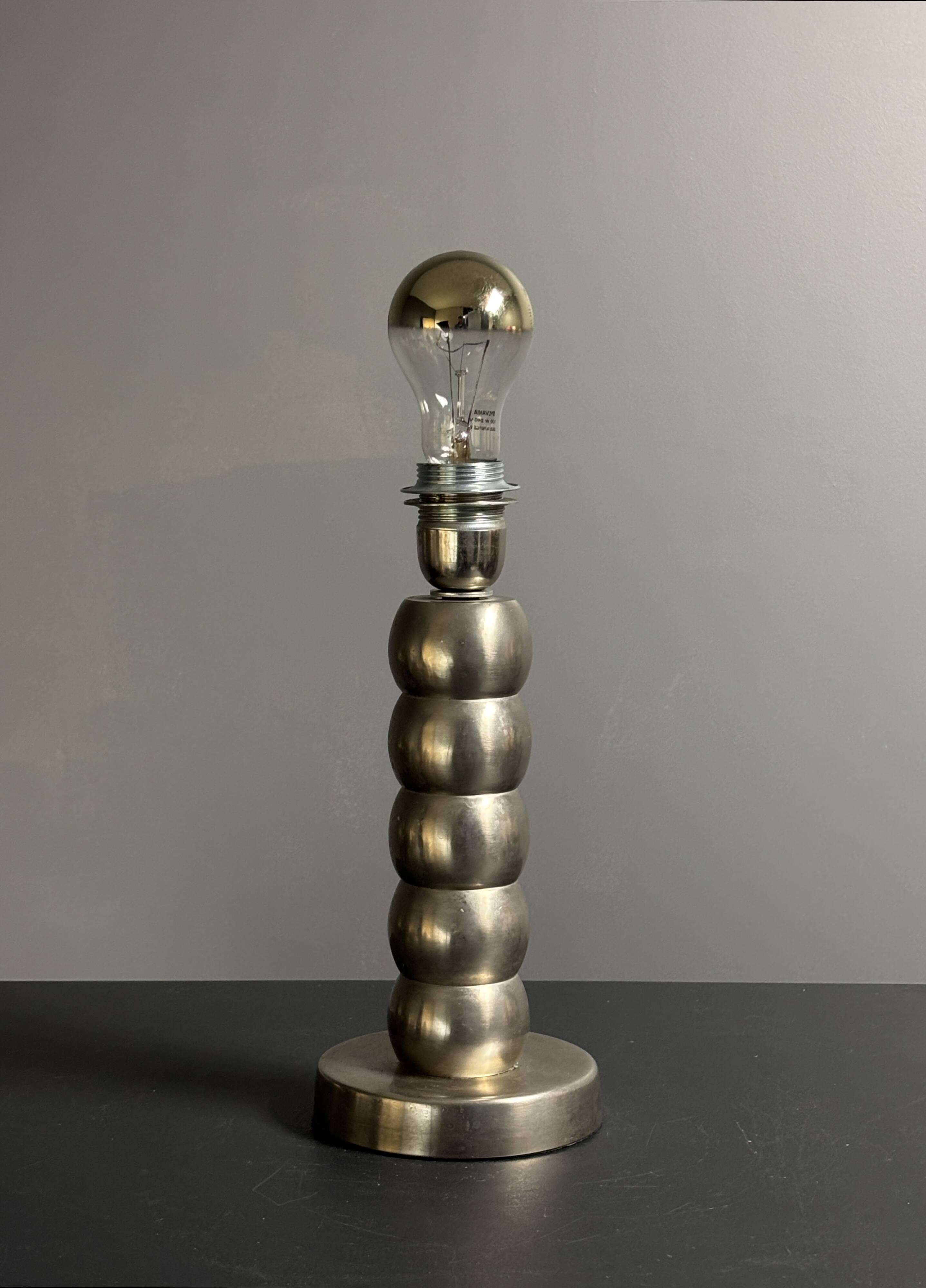 Midcentury nickel plated modernist space age bubbly table lamp, 1970s
